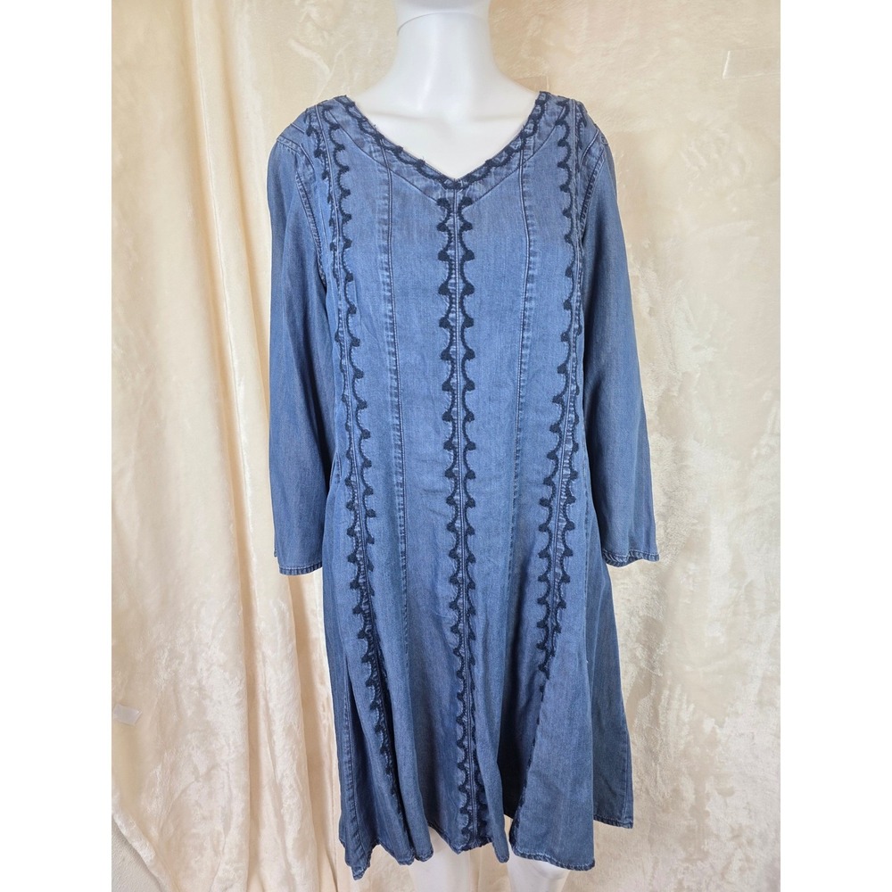 Cato Est 1946‎ Blue Tencel Embroidered V-Neck Midi Dress Womens Medium